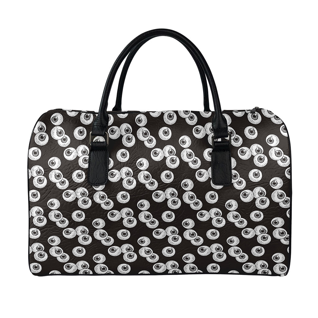Black And White Eyeball Pattern Print Leather Duffle Bag