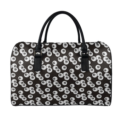 Black And White Eyeball Pattern Print Leather Duffle Bag