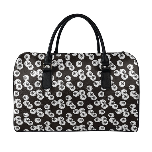 Black And White Eyeball Pattern Print Leather Duffle Bag