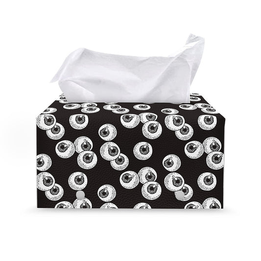 Black And White Eyeball Pattern Print Leather Tissue Box Cover