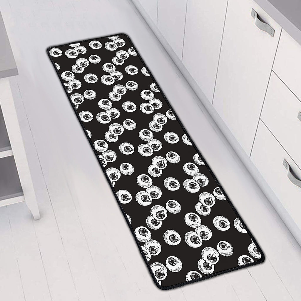 Black And White Eyeball Pattern Print Long Kitchen Mat