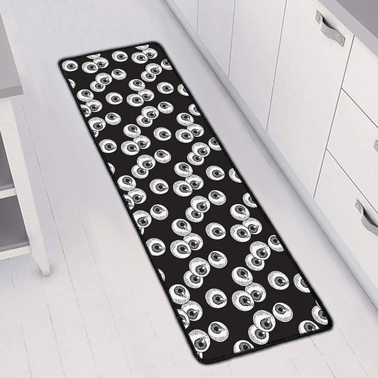 Black And White Eyeball Pattern Print Long Kitchen Mat