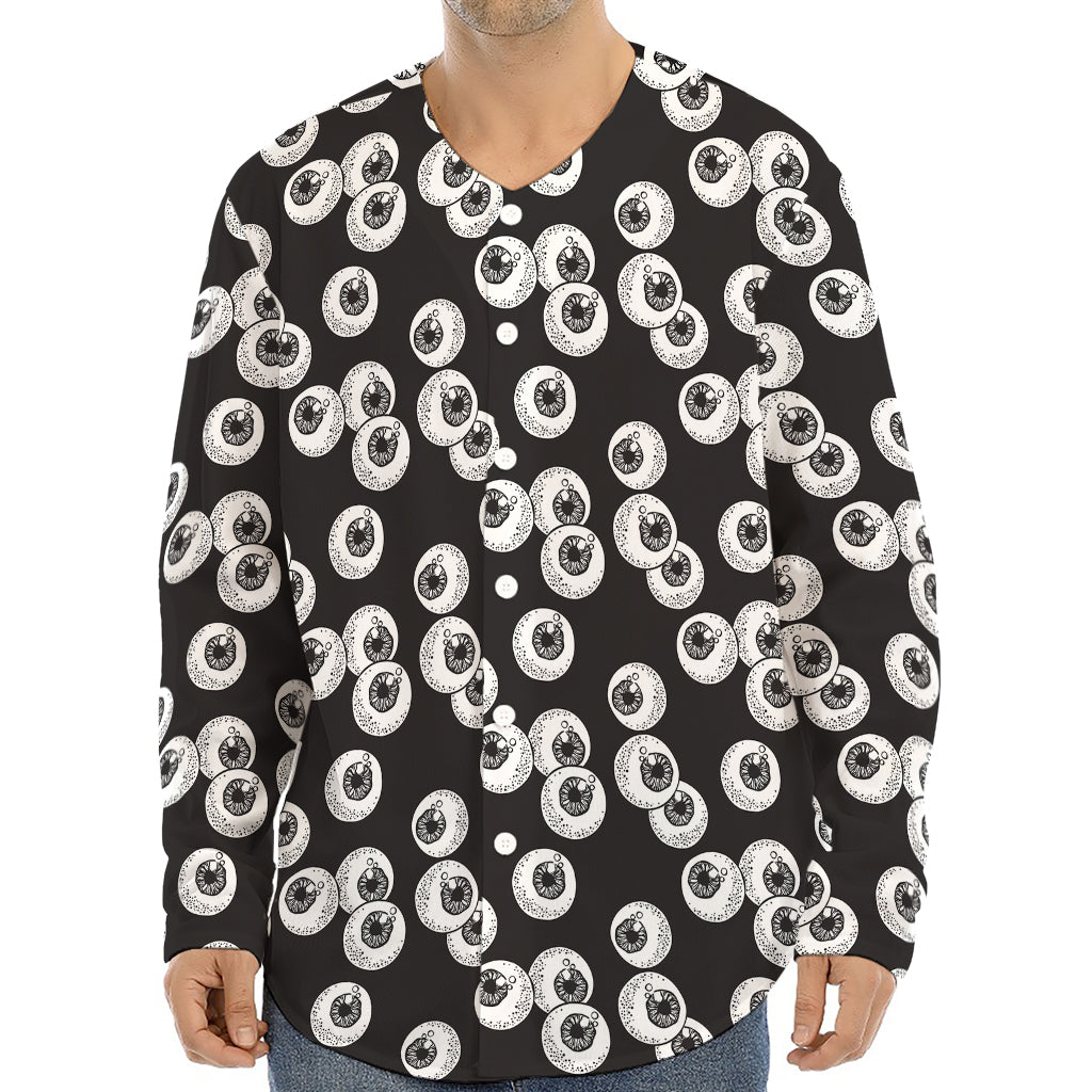 Black And White Eyeball Pattern Print Long Sleeve Baseball Jersey