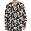 Black And White Eyeball Pattern Print Long Sleeve Baseball Jersey