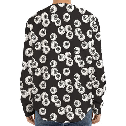 Black And White Eyeball Pattern Print Long Sleeve Baseball Jersey