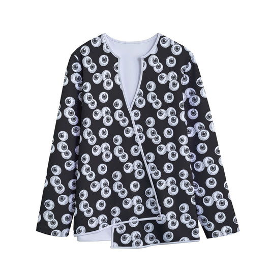 Black And White Eyeball Pattern Print Long Sleeve Short Coat