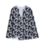 Black And White Eyeball Pattern Print Long Sleeve Short Coat