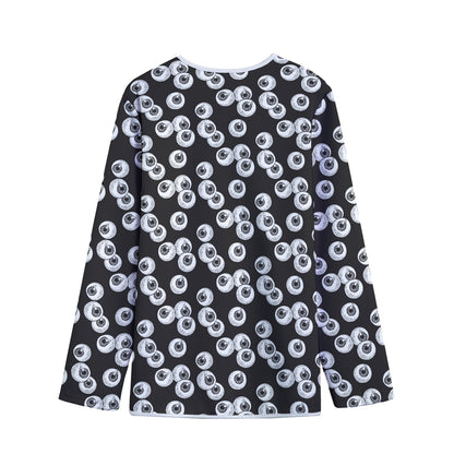 Black And White Eyeball Pattern Print Long Sleeve Short Coat