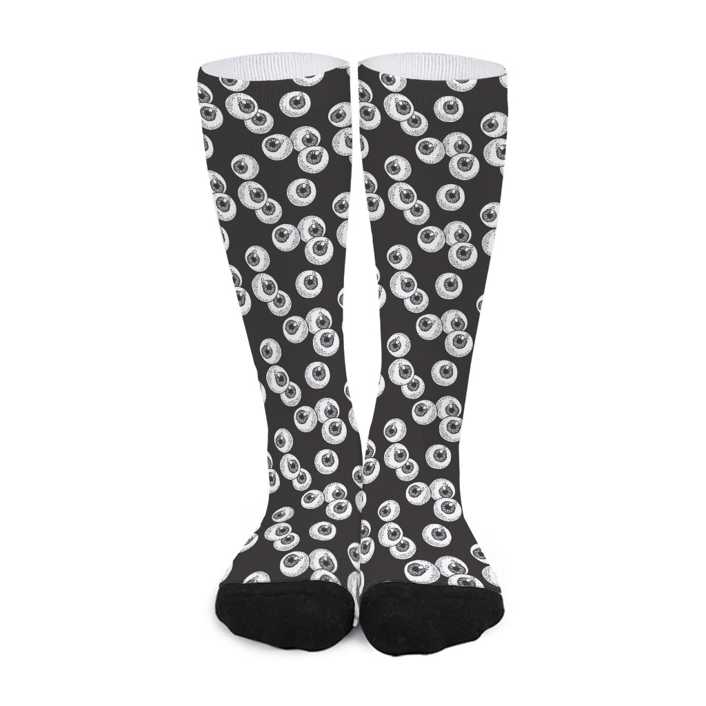 Black And White Eyeball Pattern Print Long Socks