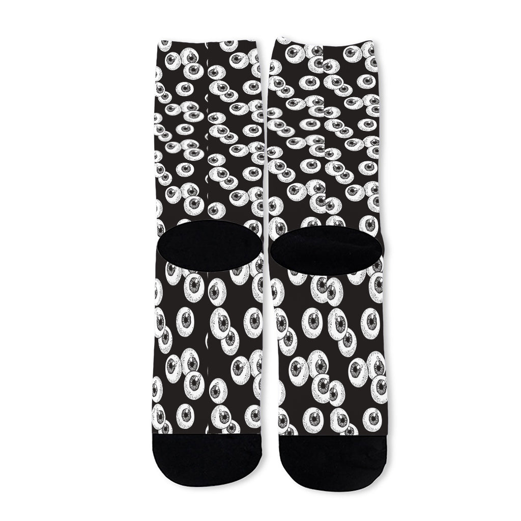 Black And White Eyeball Pattern Print Long Socks