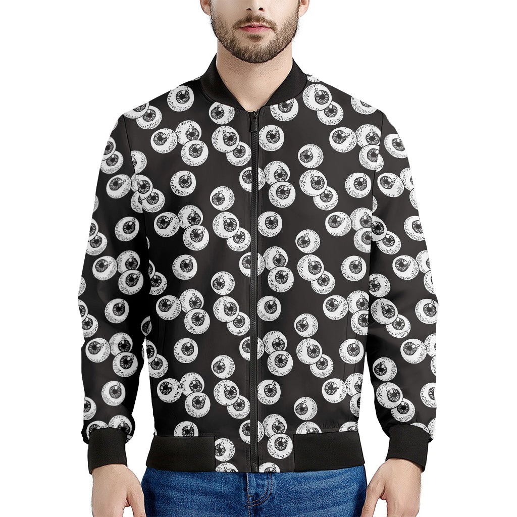 Black And White Eyeball Pattern Print Men's Bomber Jacket