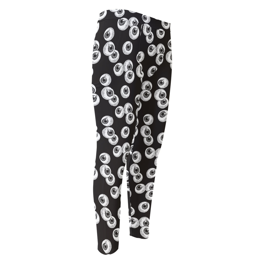 Black And White Eyeball Pattern Print Men's Compression Pants