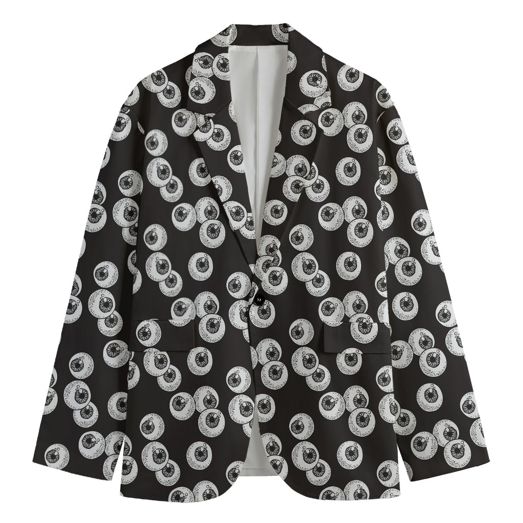 Black And White Eyeball Pattern Print Men's Cotton Blazer