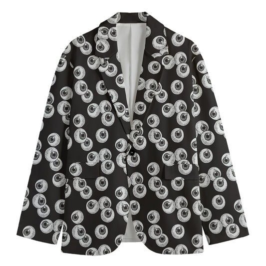Black And White Eyeball Pattern Print Men's Cotton Blazer