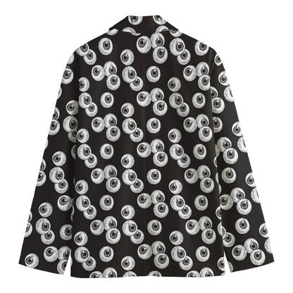 Black And White Eyeball Pattern Print Men's Cotton Blazer