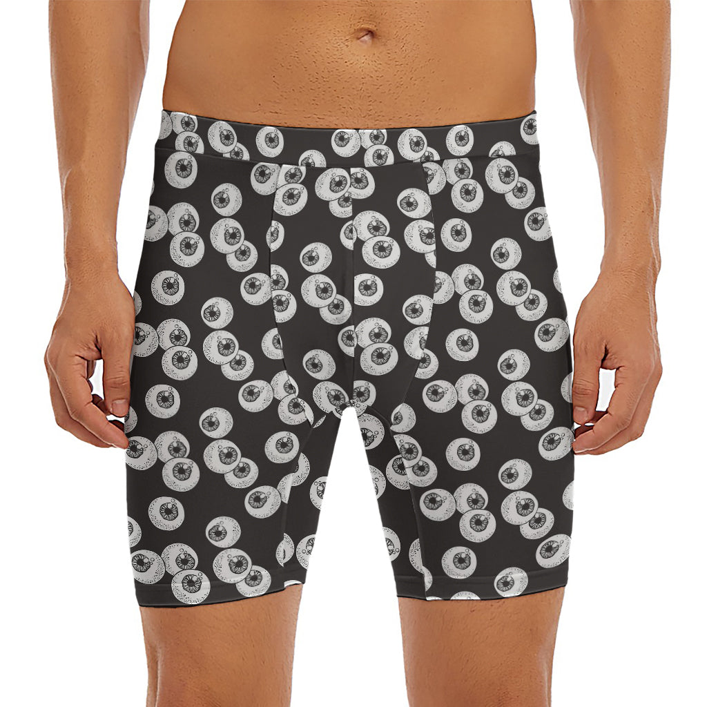 Black And White Eyeball Pattern Print Men's Long Boxer Briefs