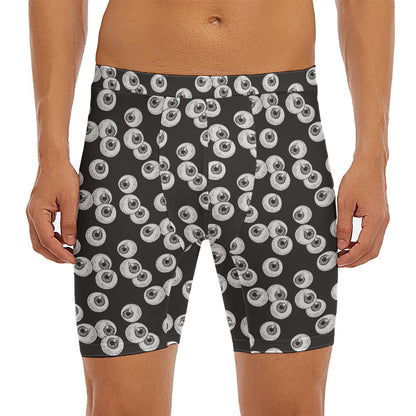 Black And White Eyeball Pattern Print Men's Long Boxer Briefs