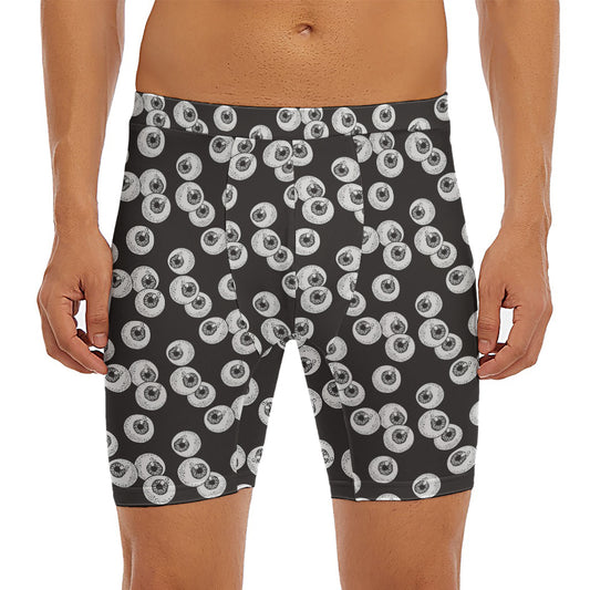Black And White Eyeball Pattern Print Men's Long Boxer Briefs