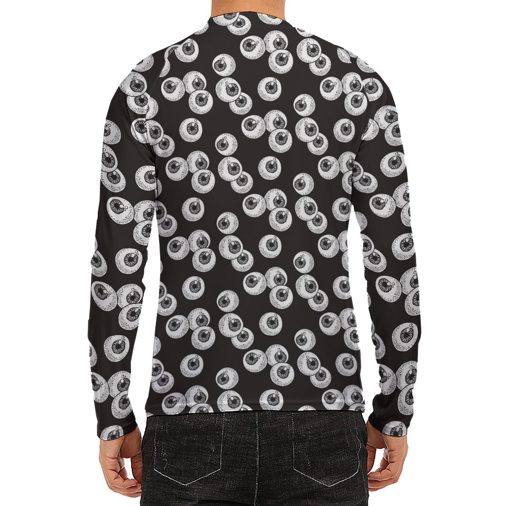 Black And White Eyeball Pattern Print Men's Long Sleeve Rash Guard