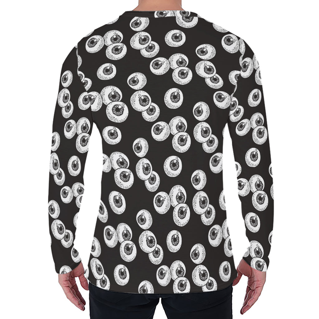 Black And White Eyeball Pattern Print Men's Long Sleeve T-Shirt