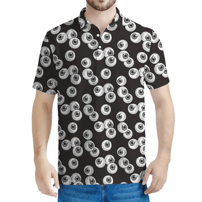 Black And White Eyeball Pattern Print Men's Polo Shirt