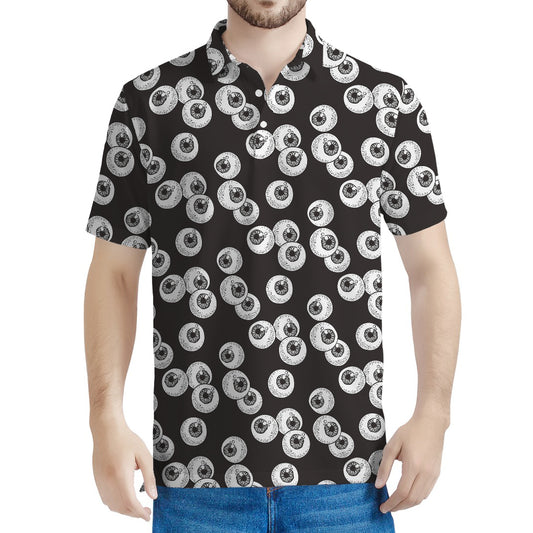 Black And White Eyeball Pattern Print Men's Polo Shirt