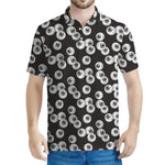 Black And White Eyeball Pattern Print Men's Polo Shirt