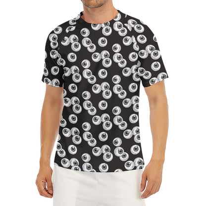 Black And White Eyeball Pattern Print Men's Short Sleeve Rash Guard