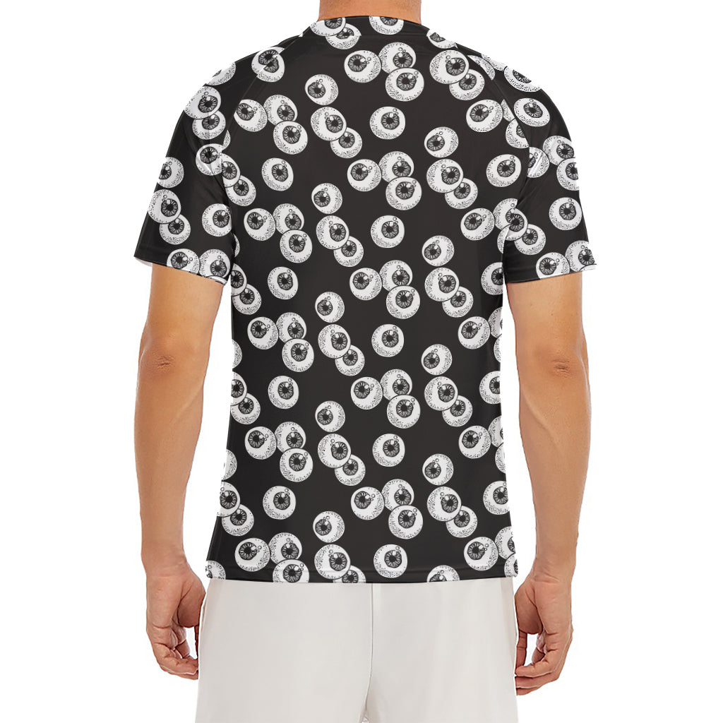 Black And White Eyeball Pattern Print Men's Short Sleeve Rash Guard