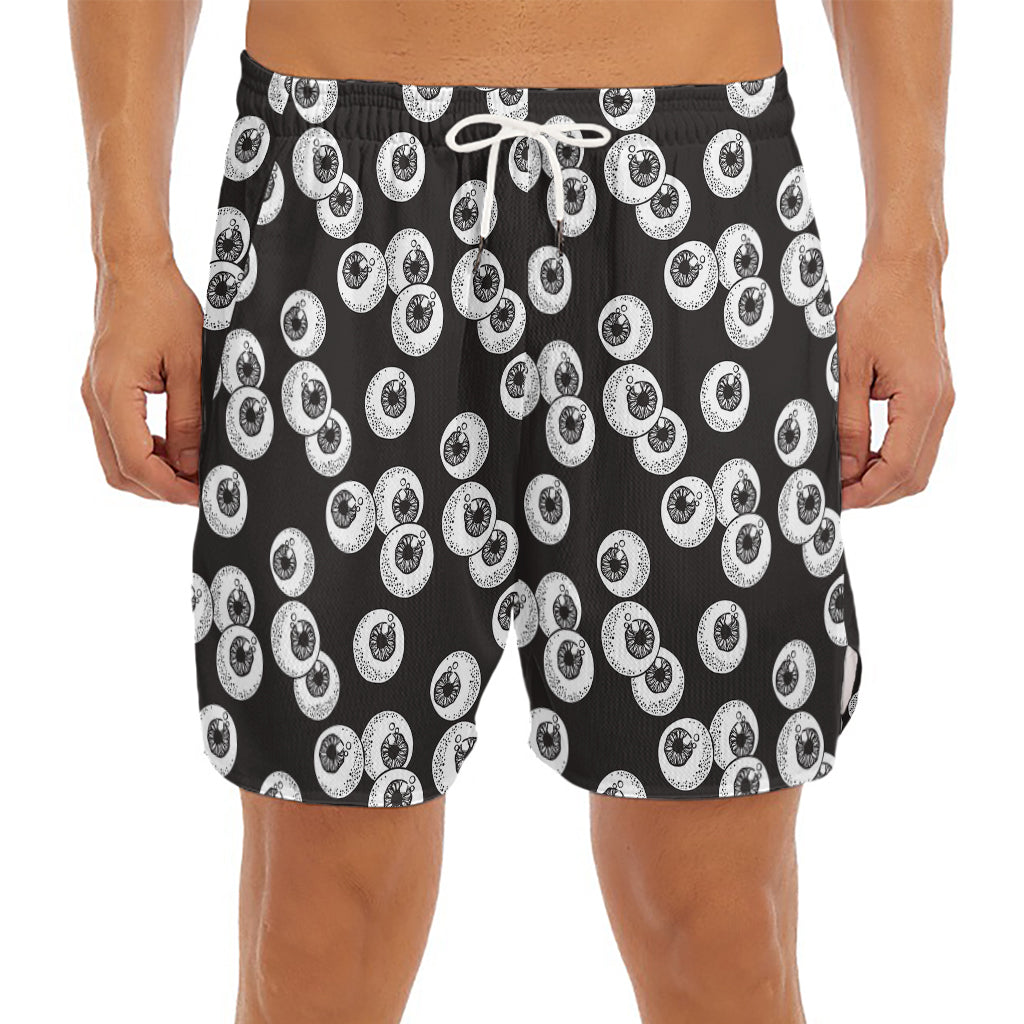 Black And White Eyeball Pattern Print Men's Split Running Shorts