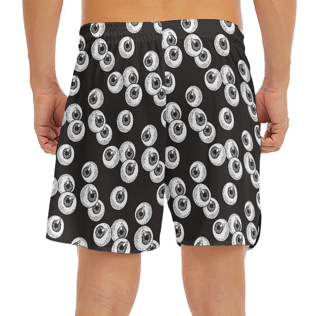 Black And White Eyeball Pattern Print Men's Split Running Shorts