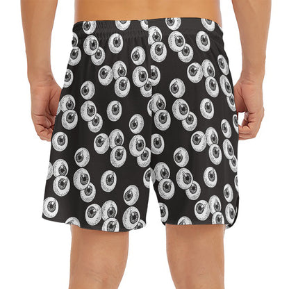 Black And White Eyeball Pattern Print Men's Split Running Shorts