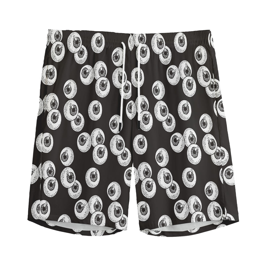Black And White Eyeball Pattern Print Men's Sports Shorts