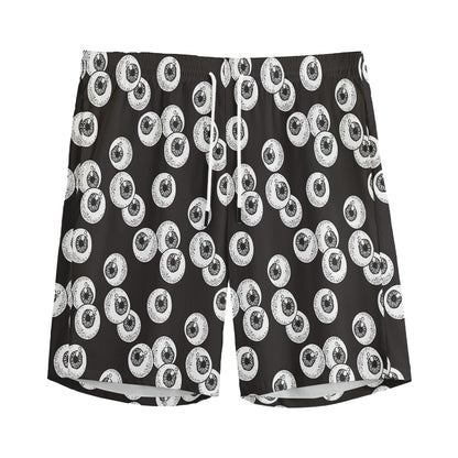 Black And White Eyeball Pattern Print Men's Sports Shorts