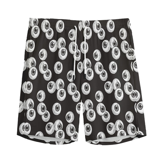 Black And White Eyeball Pattern Print Men's Sports Shorts