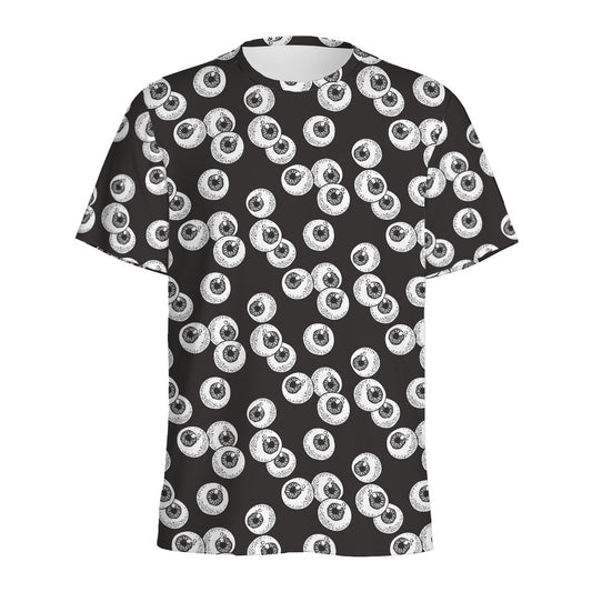 Black And White Eyeball Pattern Print Men's Sports T-Shirt
