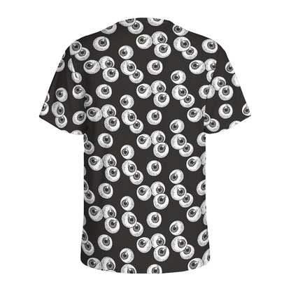 Black And White Eyeball Pattern Print Men's Sports T-Shirt