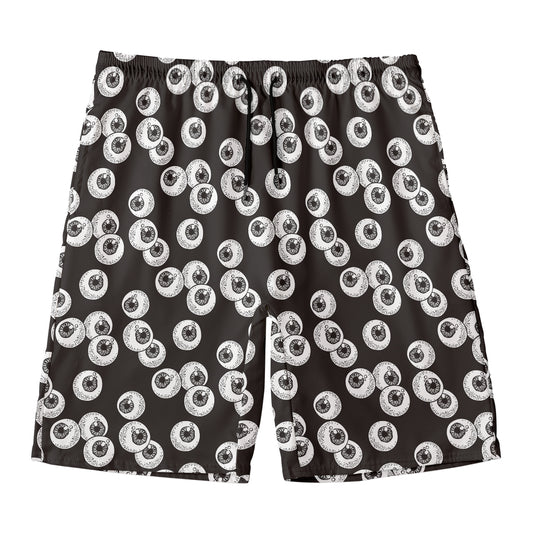Black And White Eyeball Pattern Print Men's Swim Trunks