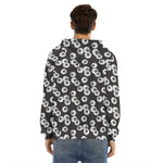 Black And White Eyeball Pattern Print Men's Velvet Pullover Hoodie