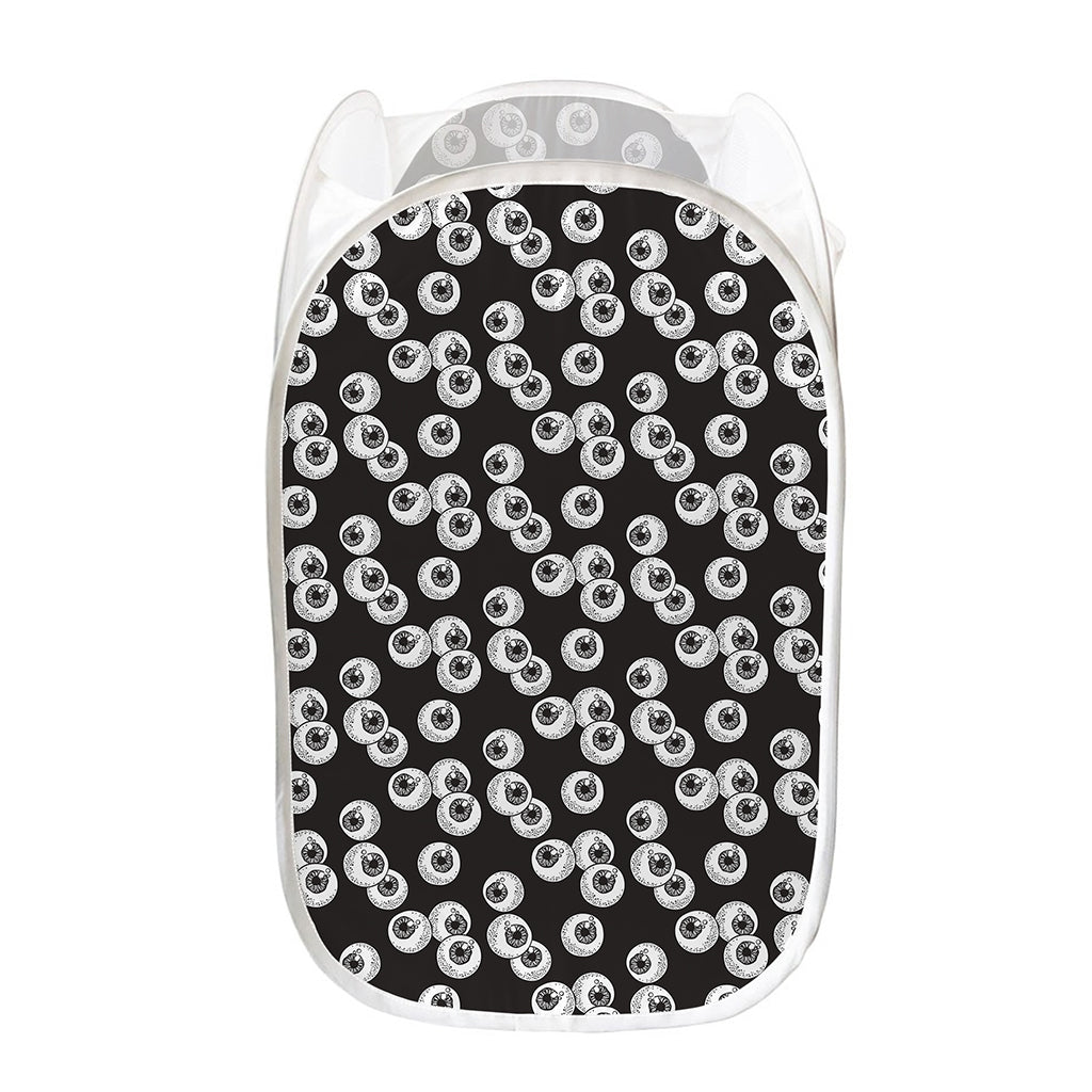 Black And White Eyeball Pattern Print Mesh Laundry Hamper