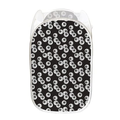 Black And White Eyeball Pattern Print Mesh Laundry Hamper