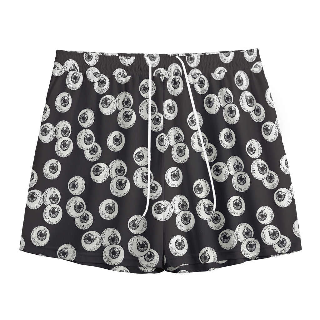 Black And White Eyeball Pattern Print Mesh Shorts