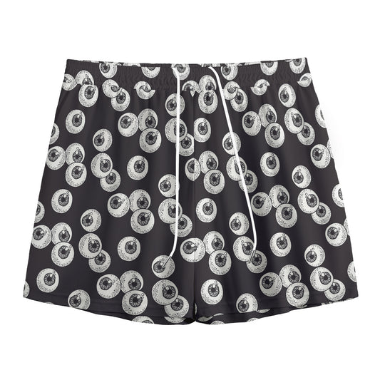 Black And White Eyeball Pattern Print Mesh Shorts