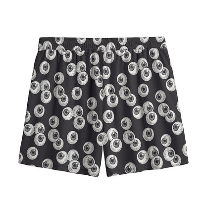 Black And White Eyeball Pattern Print Mesh Shorts