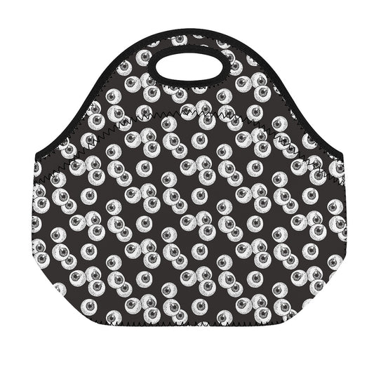 Black And White Eyeball Pattern Print Neoprene Lunch Bag