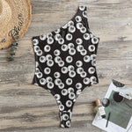 Black And White Eyeball Pattern Print One Shoulder Bodysuit