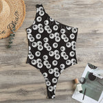 Black And White Eyeball Pattern Print One Shoulder Bodysuit
