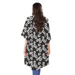 Black And White Eyeball Pattern Print Open Front Beach Cover Up