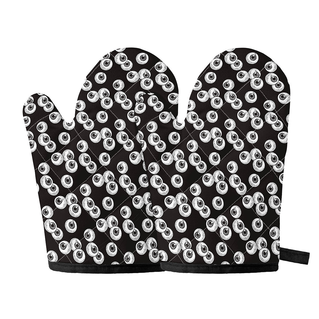 Black And White Eyeball Pattern Print Oven Mitts