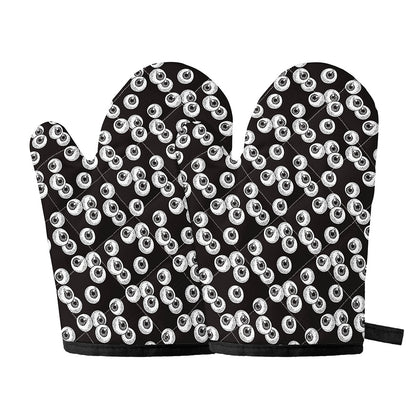 Black And White Eyeball Pattern Print Oven Mitts